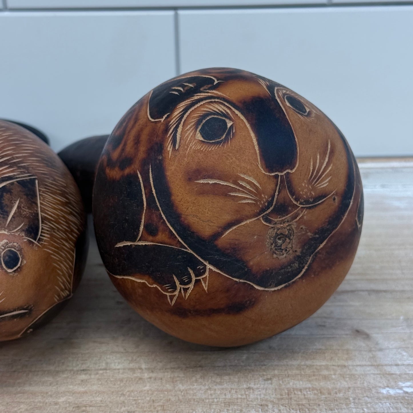 Peruvian Carved Gourd Rattles Animal Folk Art Set 1970s