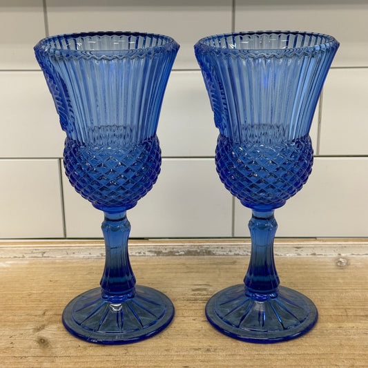 Avon Fostoria George Washington Cameo Cobalt Goblets Set 2 1976