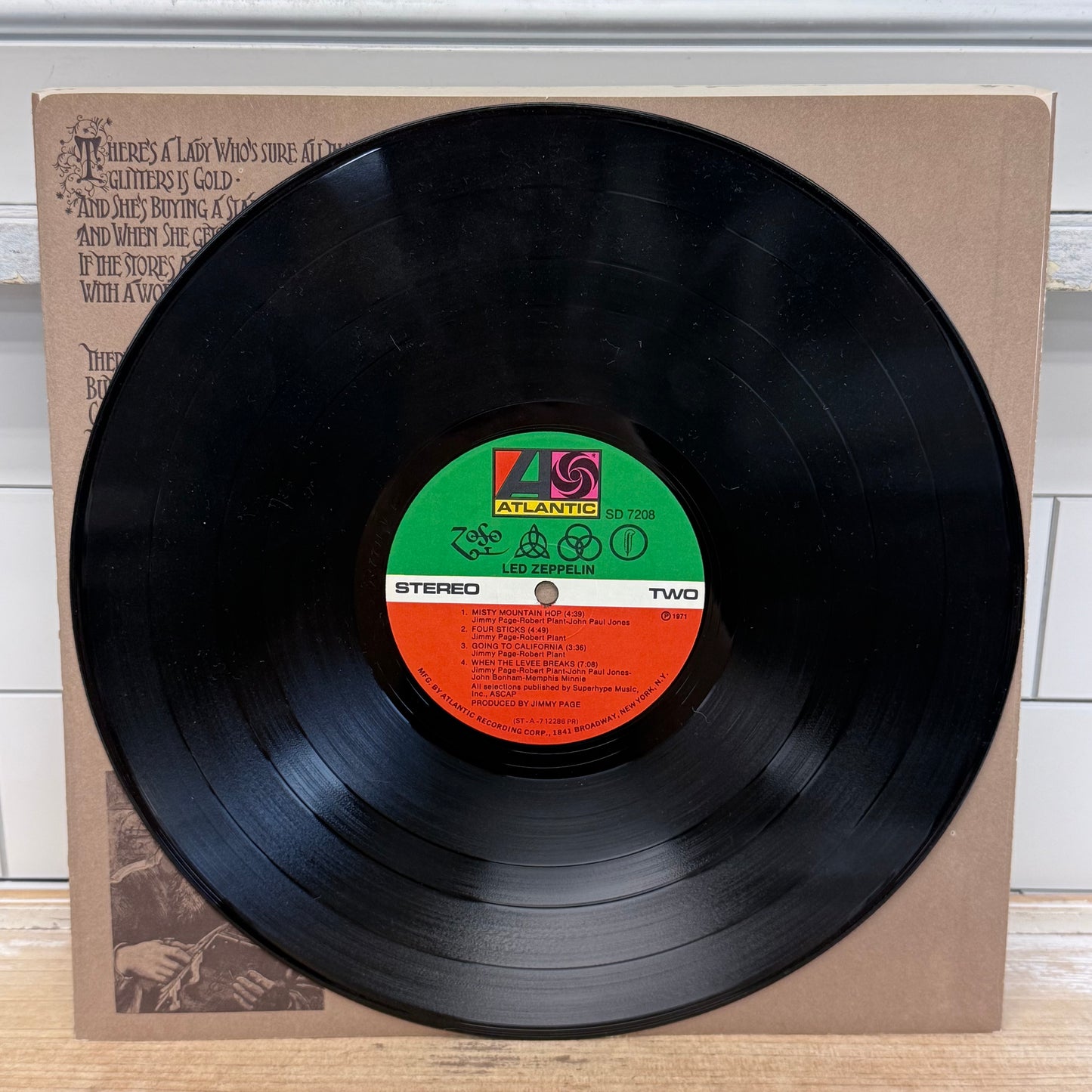 Led Zeppelin IV Vinyl Record LP 1971 #SD 7208