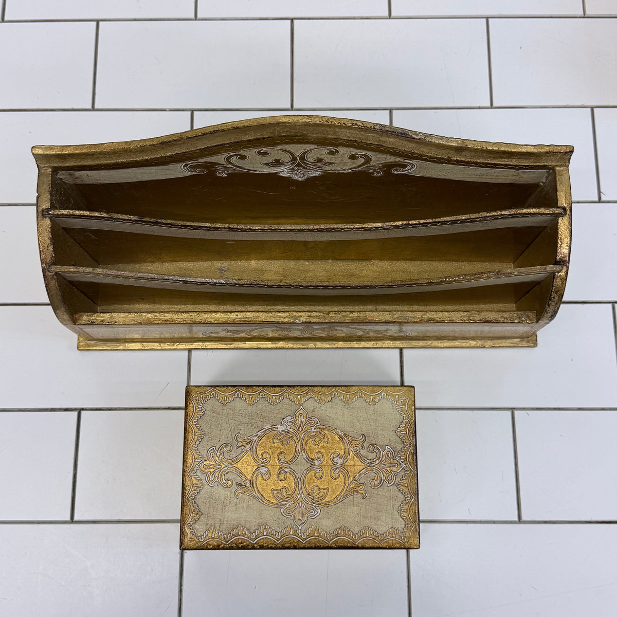 Italian Florentine Giltwood Desk Organizer Set