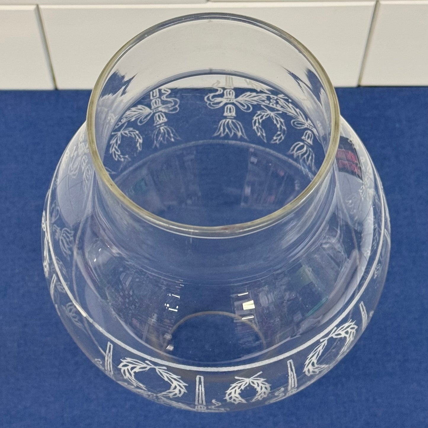 Giant Brand Clear Glass Oil Lamp with Etched Floral Glass Chimney