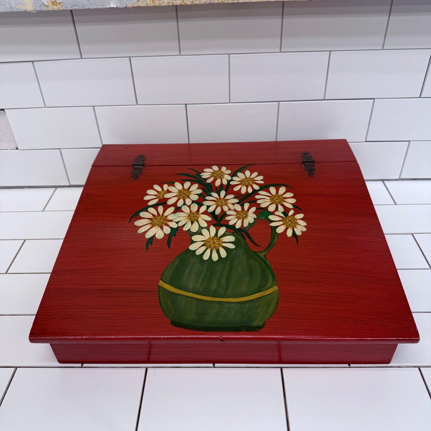 Vintage Folk Art Floral Wooden Storage Box