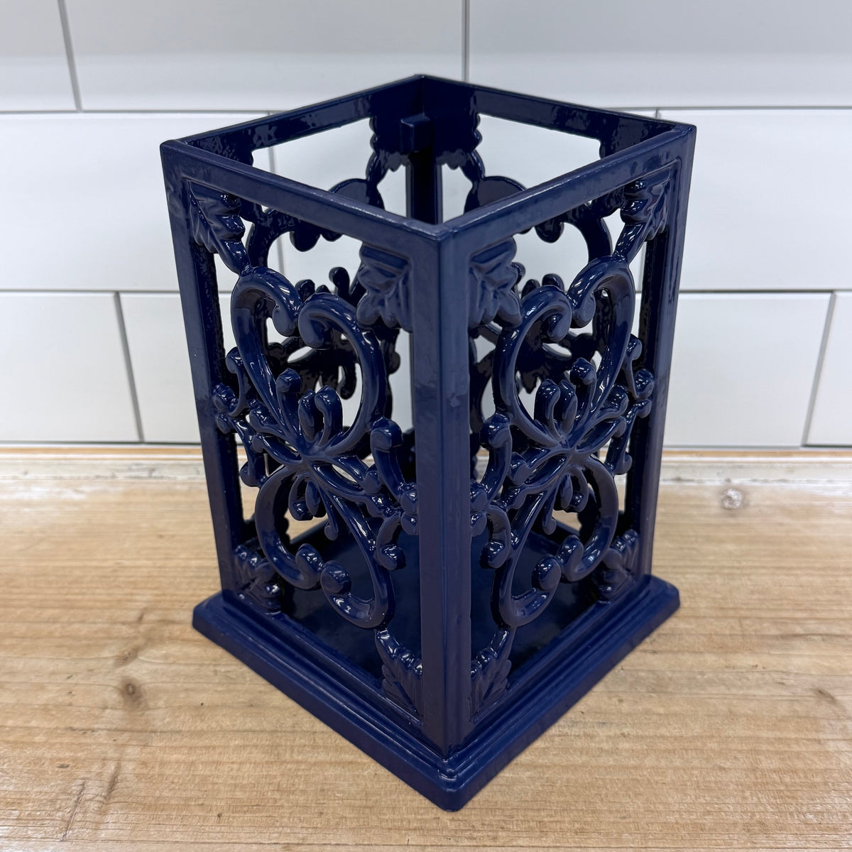 Navy Blue Cast Iron Cookbook Stand & Utensil Holder Set