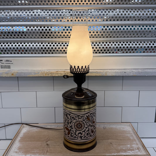 Vintage Floral Hurricane Table Lamp Mid Century 1960s-1970s