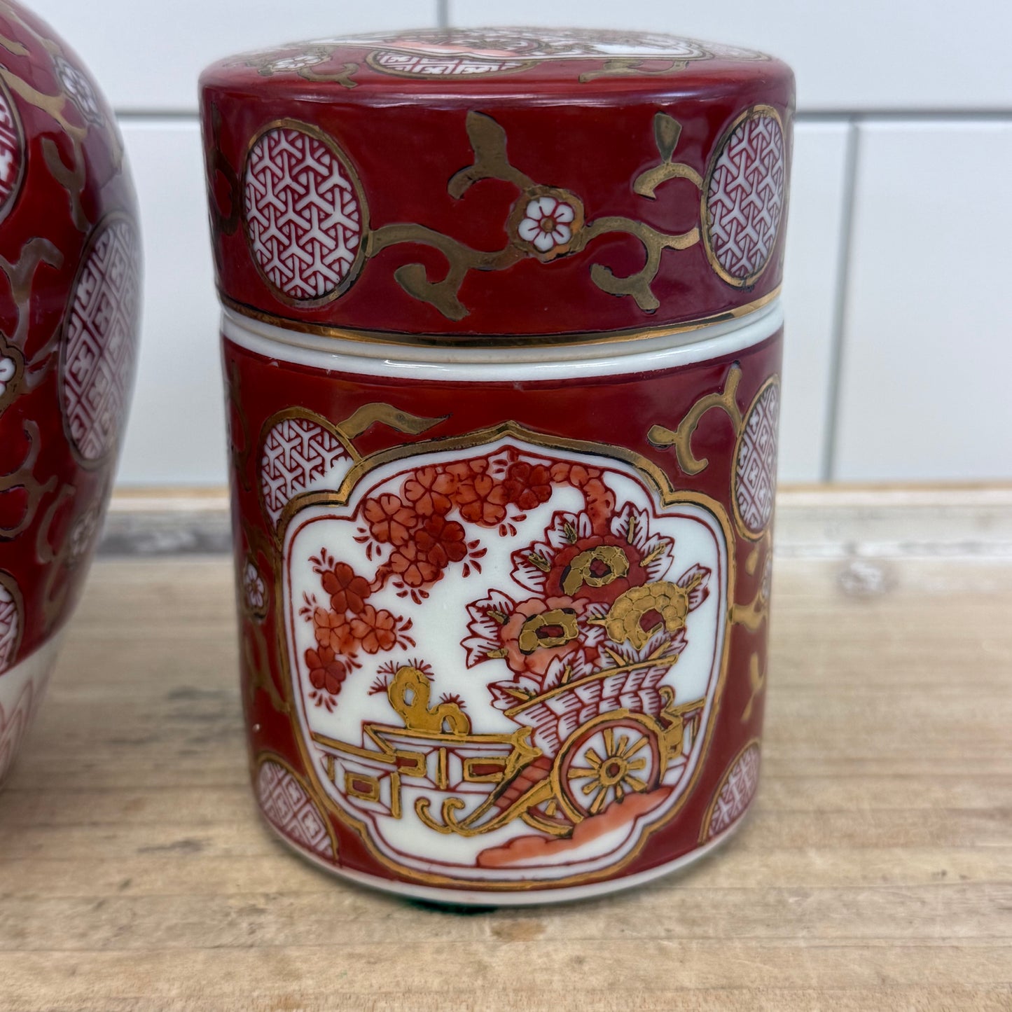 Gold Imari Hand Painted Porcelain Ginger & Tea Jars Set