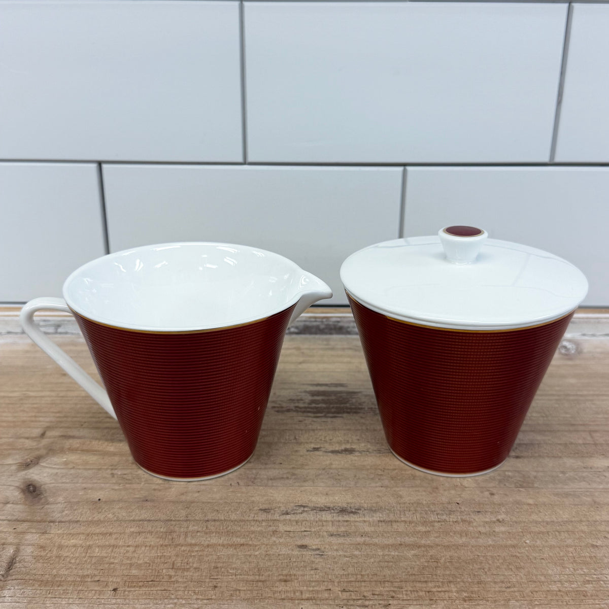 Nikko Burgundy Bone China Creamer & Lidded Sugar Bowl Set