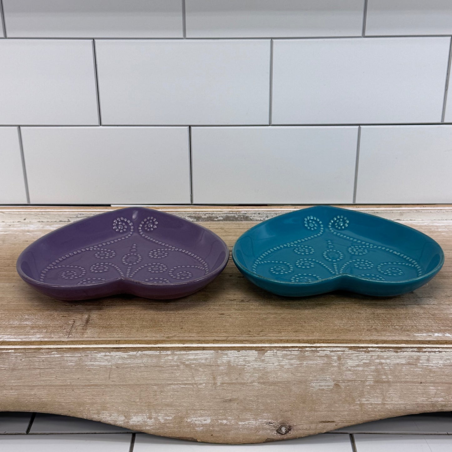 Lenox French Perle Heart Shaped Dishes Purple Blue Set of 2