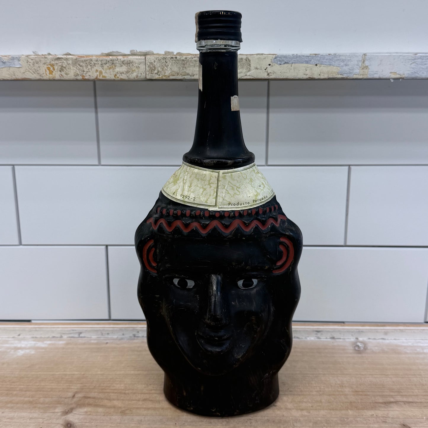 Pisco Soldeica Peru Figural Pisco Bottle Hand Painted Glass 1980s