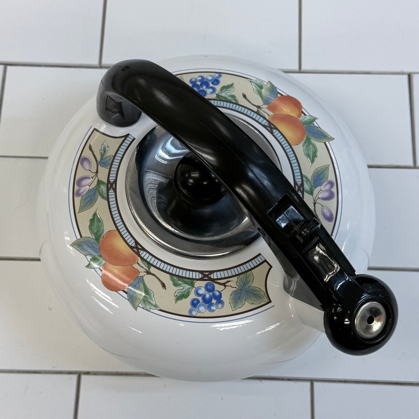 Mikasa Garden Harvest Whistling Enamel Kettle 1990s