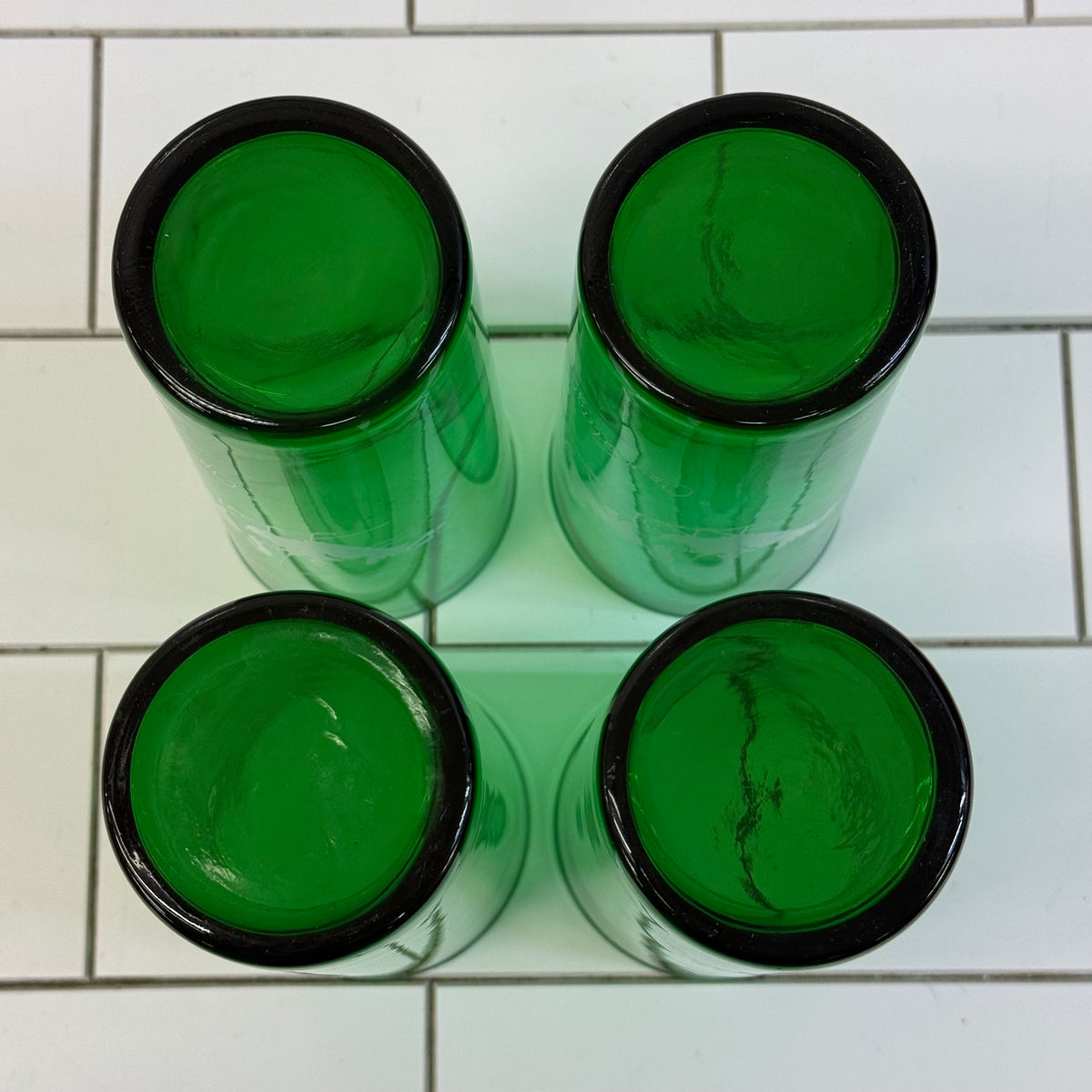 Anchor Hocking Green Open Sleigh Glass Tumblers Set of 4