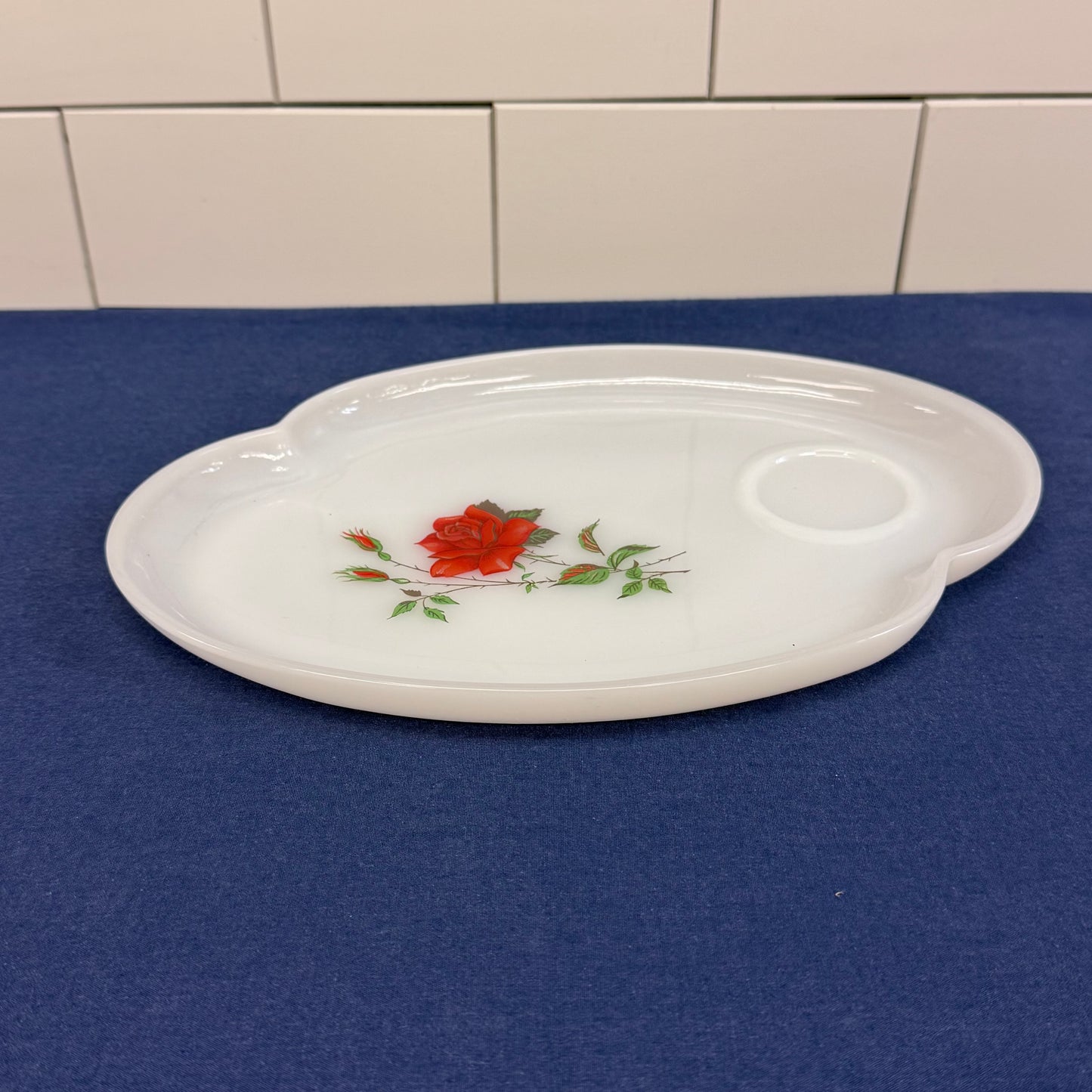 Federal Glass Rosecrest Snack Set in Box, Set of 8, Milk Glass