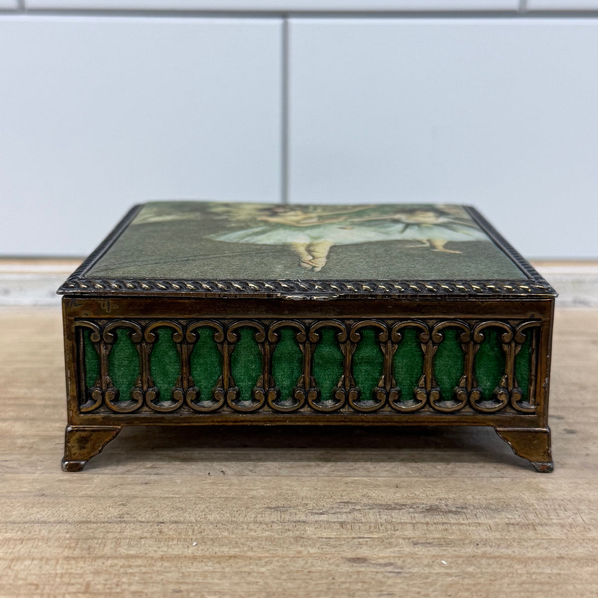 Vintage Degas Ballerina Jewelry Box Green Velvet Lined