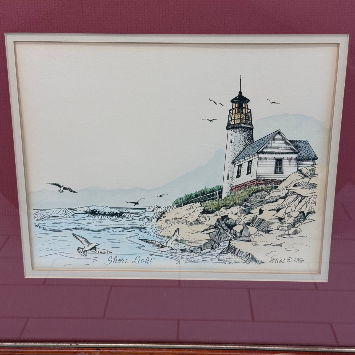 Shore Light Lighthouse Coastal Art Print 1986