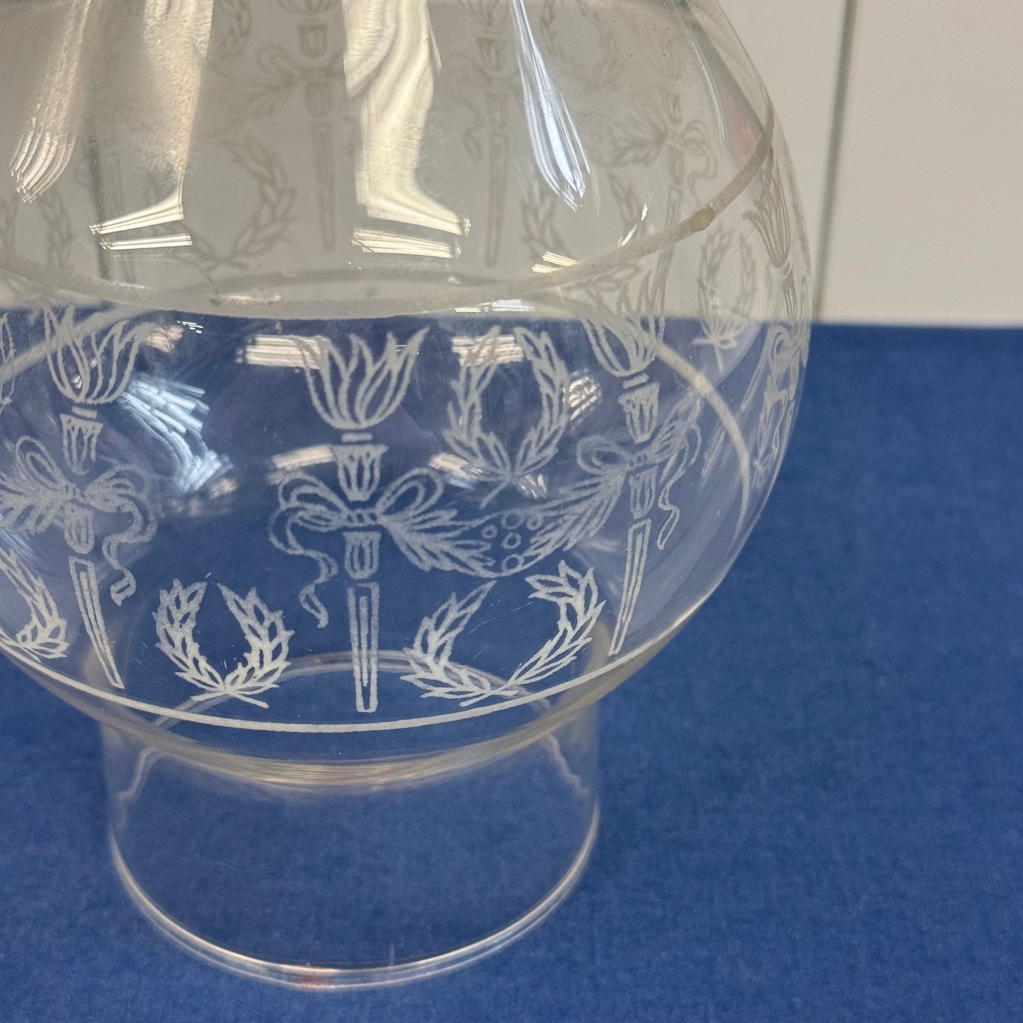 Giant Brand Clear Glass Oil Lamp with Etched Floral Glass Chimney