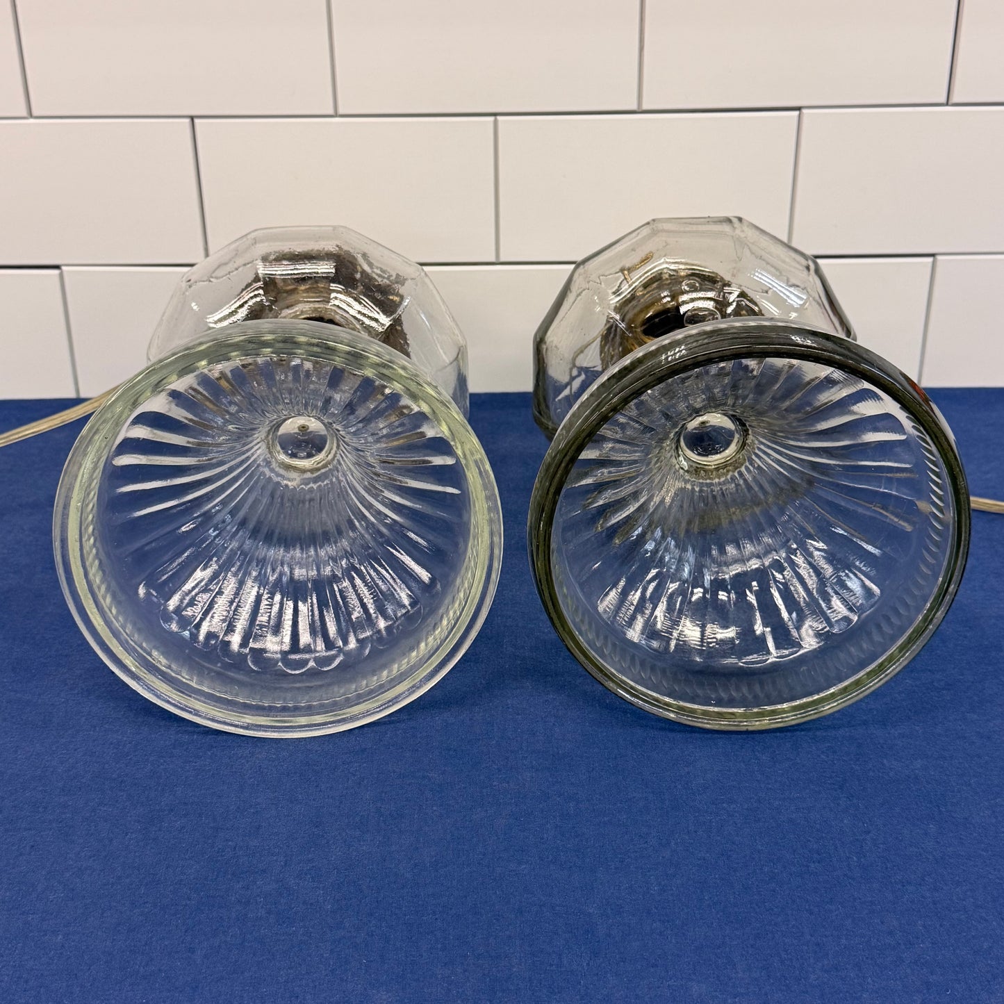 Electrified Glass Oil Hurricane Lamps with Chimneys Set of 2