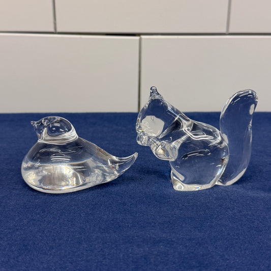 Hadeland Crystal Squirrel & Bird Figurines Vintage Set