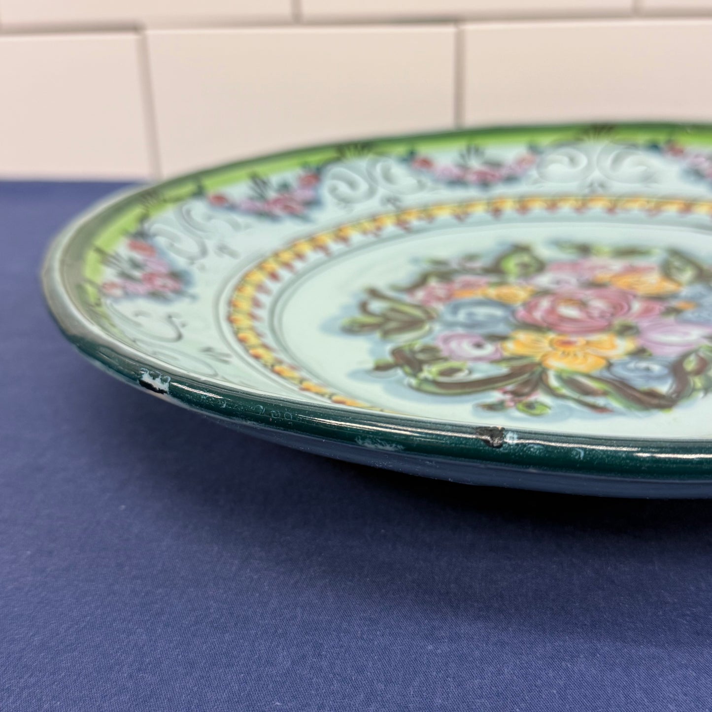 Hand Painted Floral Dish Signed Mediterranean Decor