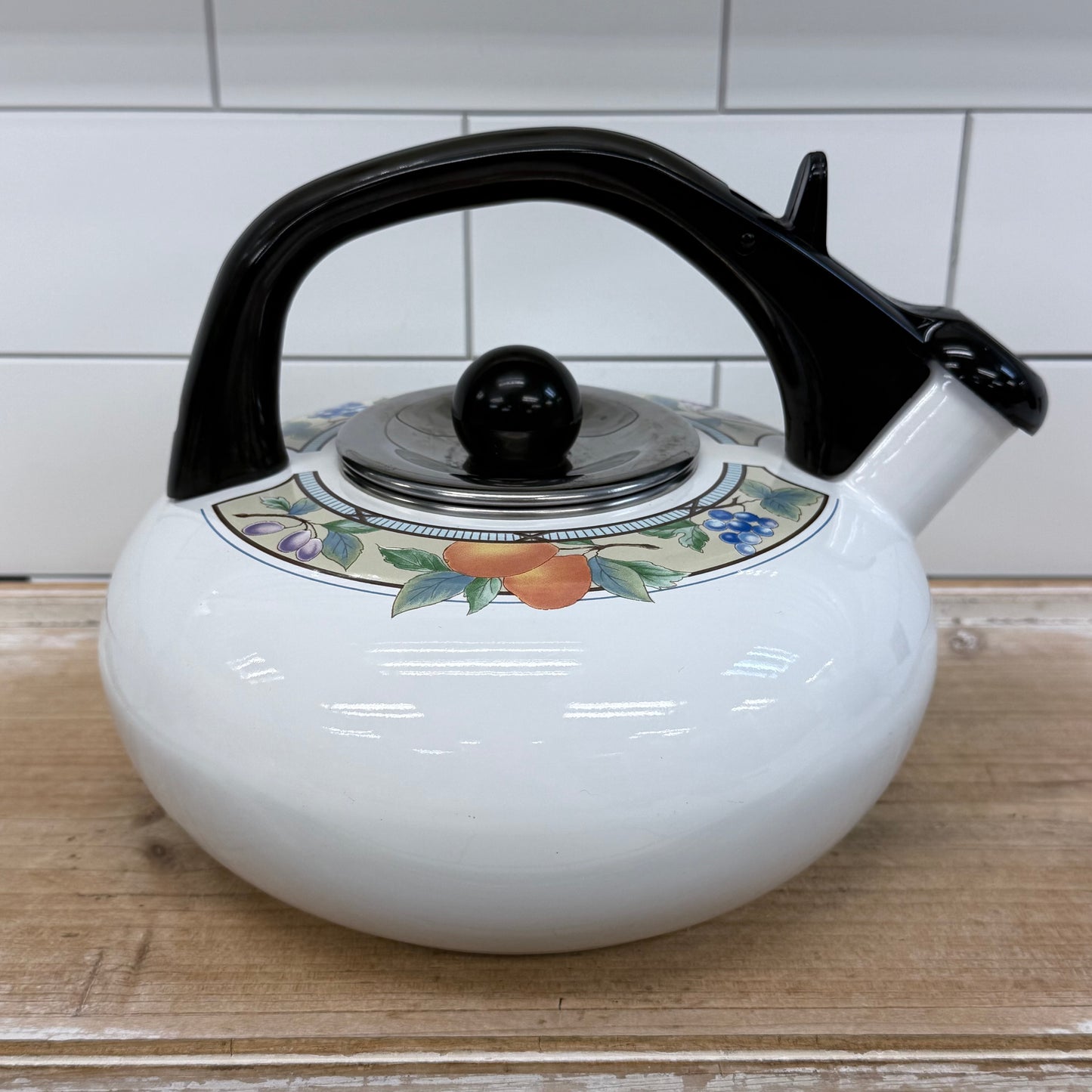 Mikasa Garden Harvest Whistling Enamel Kettle 1990s