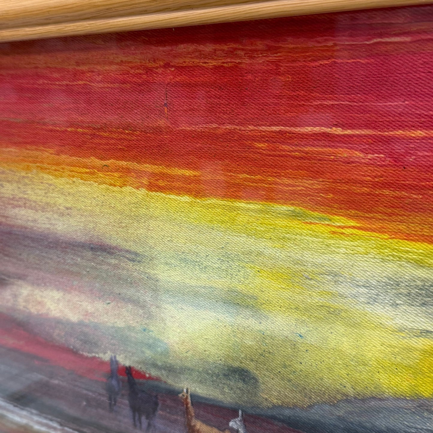 Original Llama Desert Sunset Painting Framed Canvas