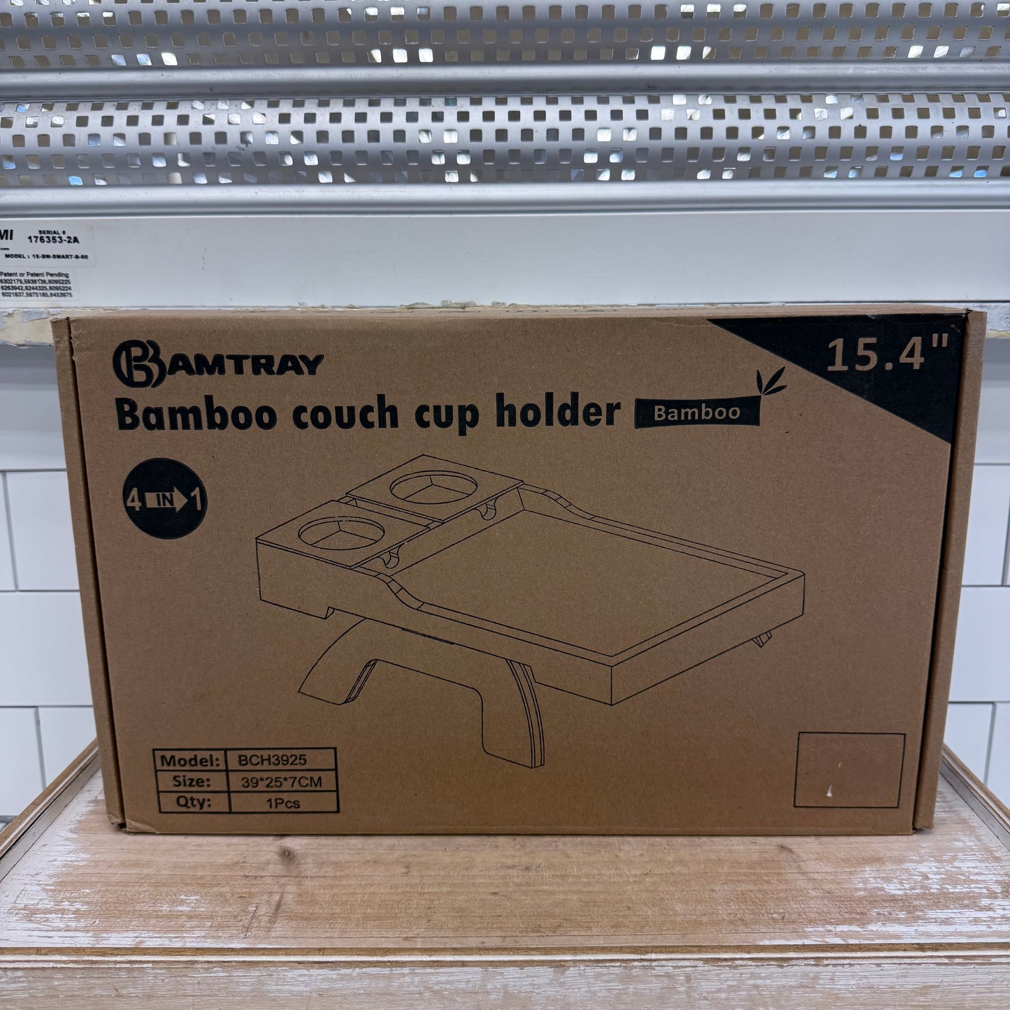 Bamtray Bamboo Couch Cup Holder New in Box