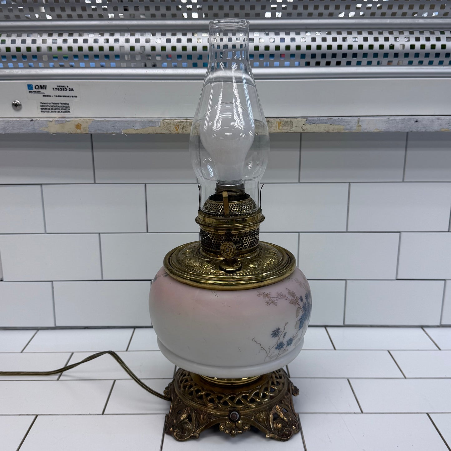 Banquet Lamp Floral Frosted Satin Glass Victorian Revival