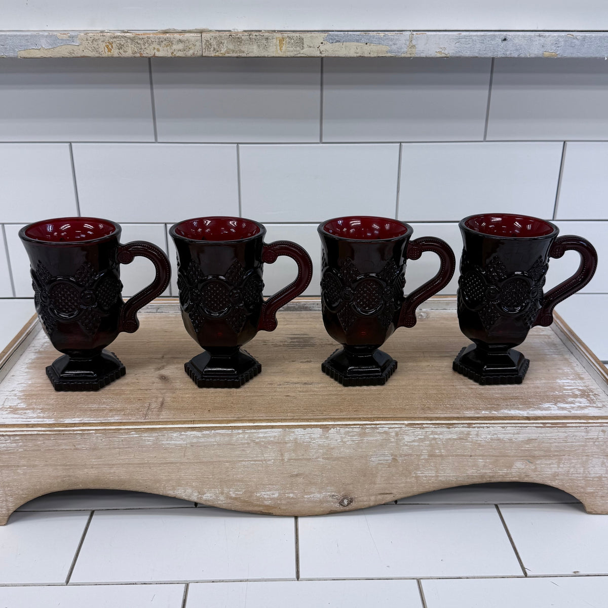 Avon Cape Cod Ruby Red Glass Mugs Set of 4
