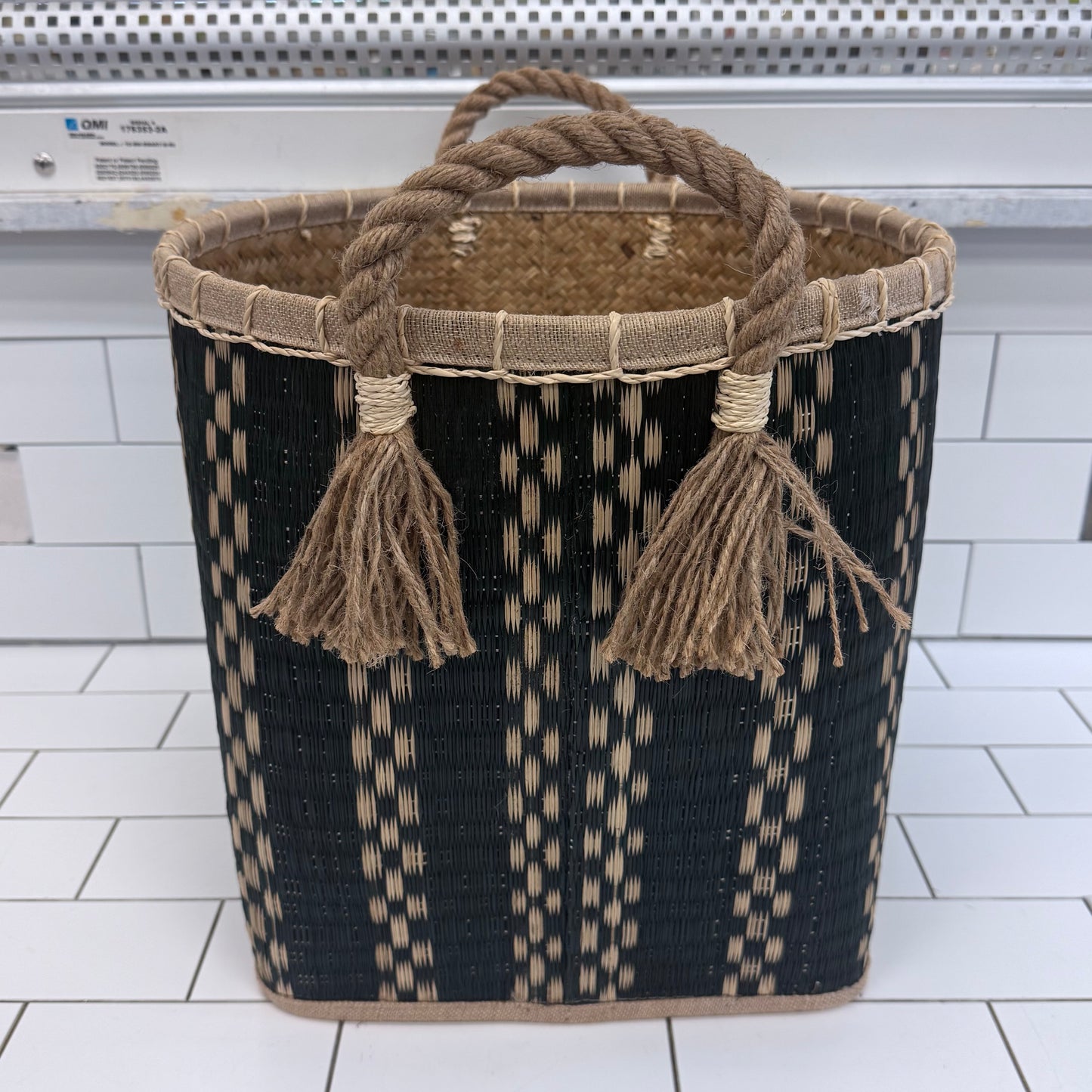 Handwoven Palm Leaf Storage Basket with Rope Handles