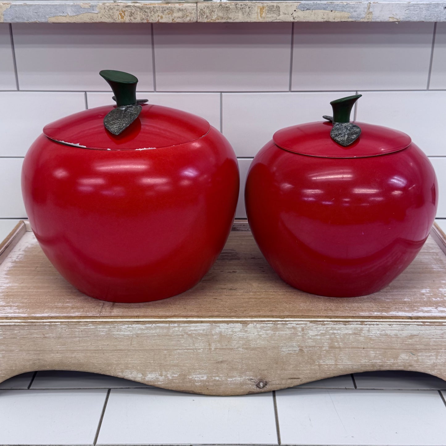 Chrom-Ever Red Apple Aluminum Canisters Set 1960s