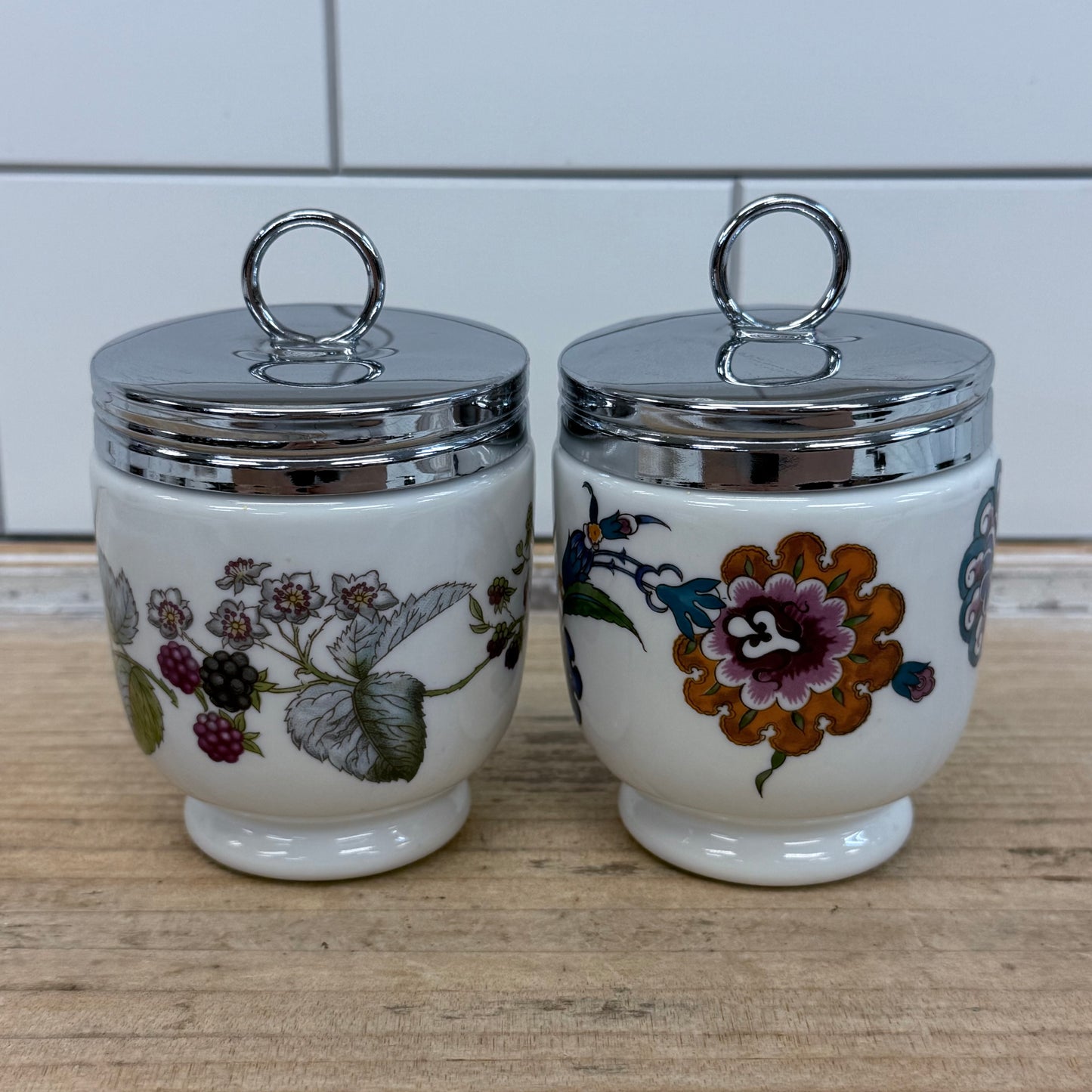 Royal Worcester Porcelain Egg Coddlers Set of 2 England 1970s