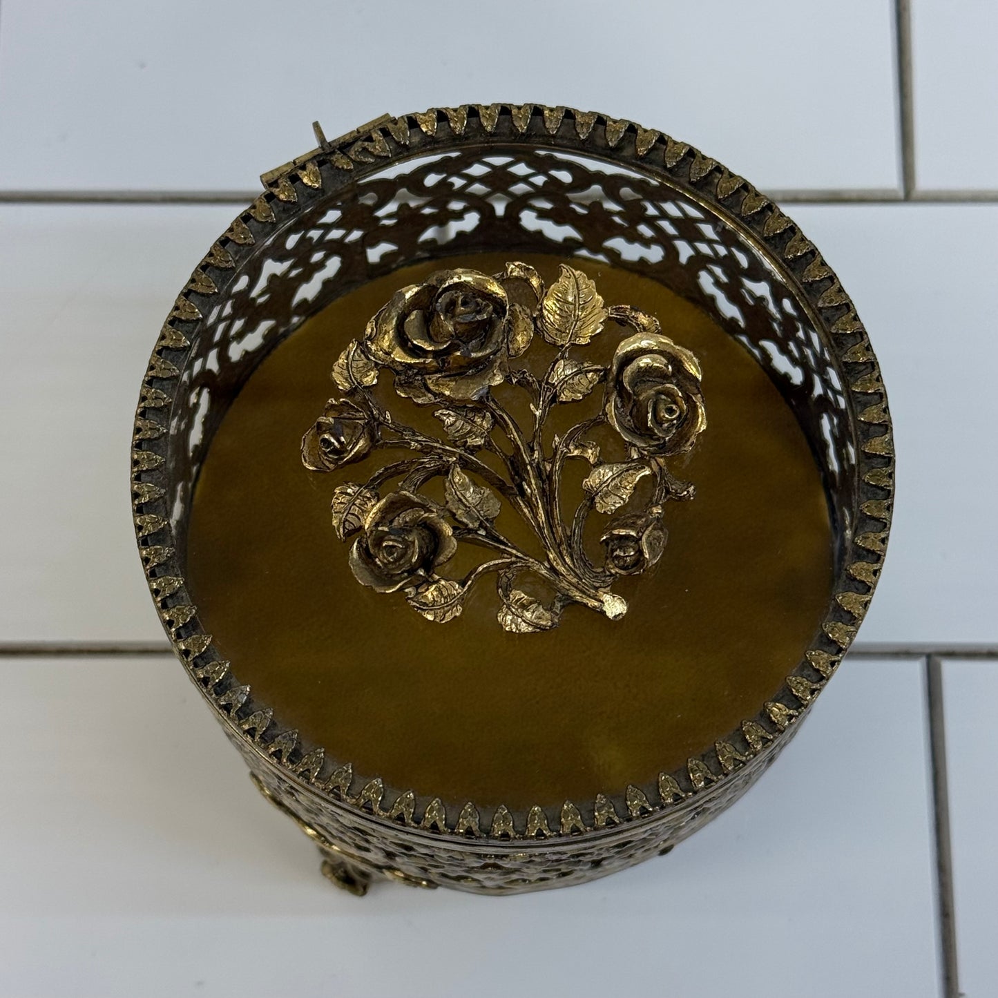 Hollywood Regency Filigree Rose Jewelry Casket Box