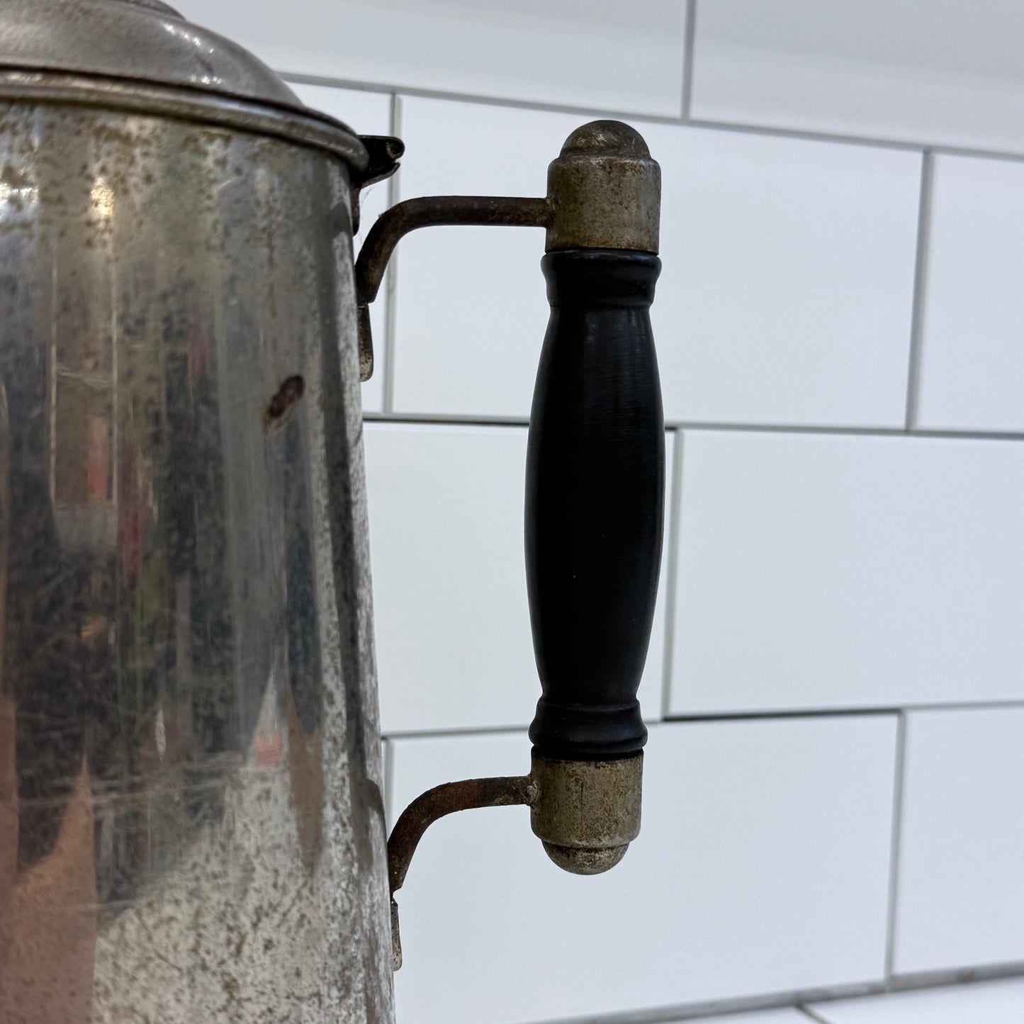 Antique Metal Coffee Pot with Wood Handle Primitive Farmhouse Decor
