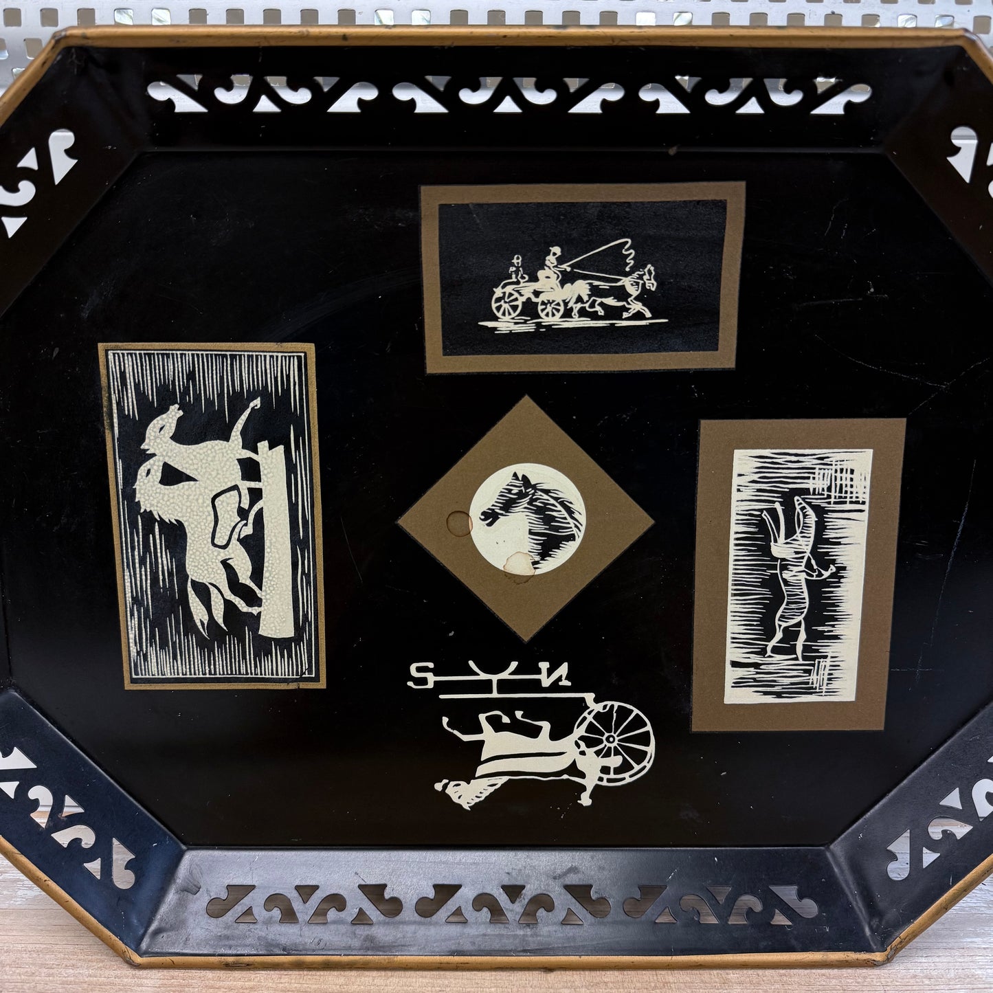 Art Deco Toleware Tray, Horse Motif