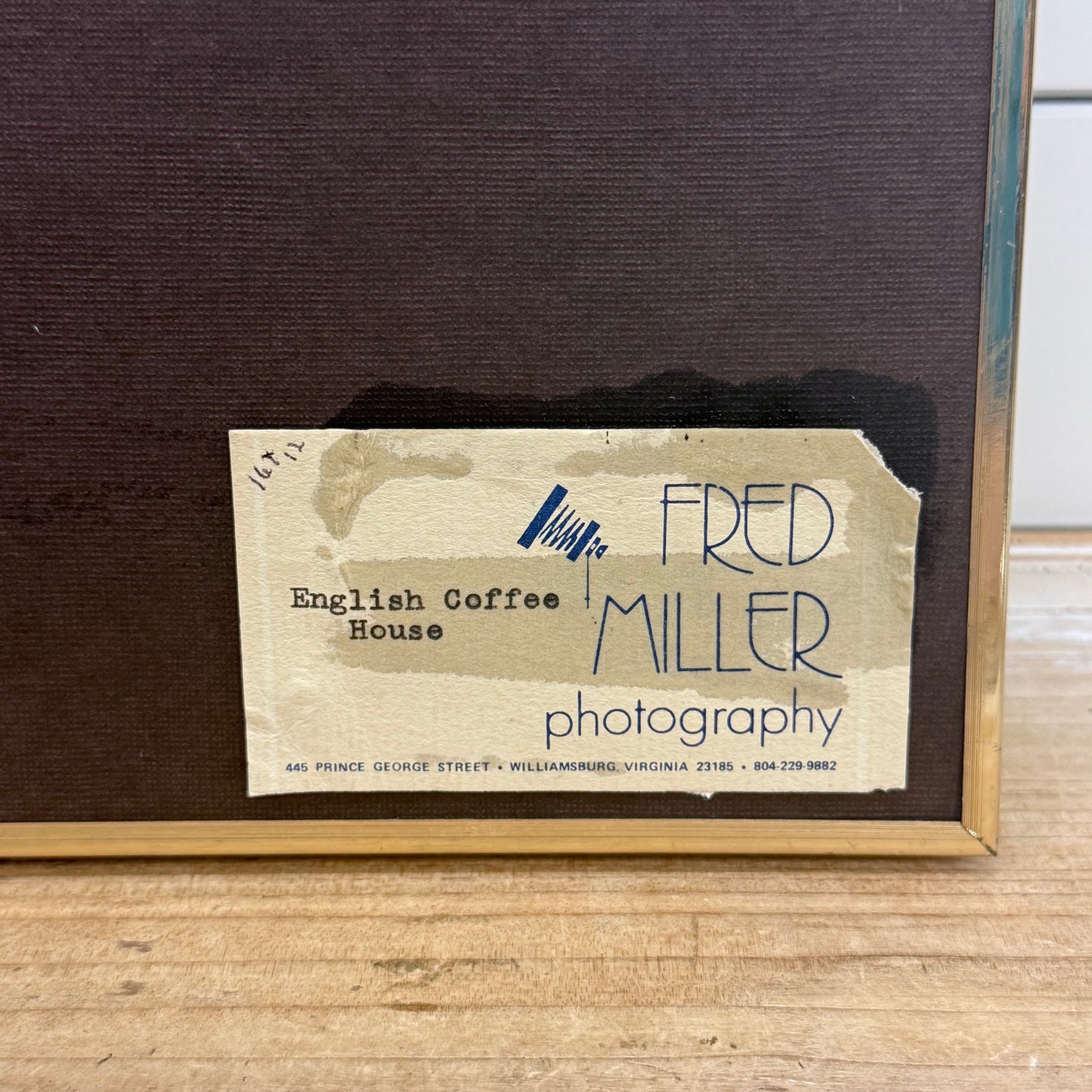 Fred Miller English Coffee House Williamsburg Signed Framed Photo
