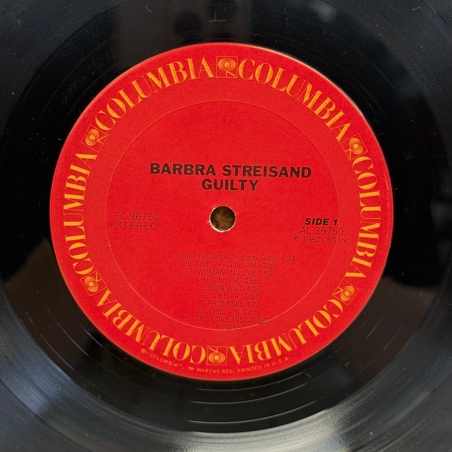 Barbra Streisand Guilty Vinyl Record LP 1980 #FC 36750
