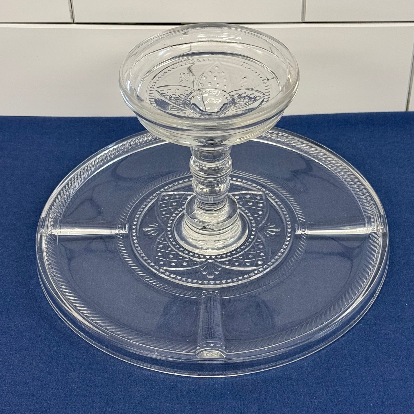 Bryce Bros Argent Rope Band EAPG Glass Cake Stand c. 1900