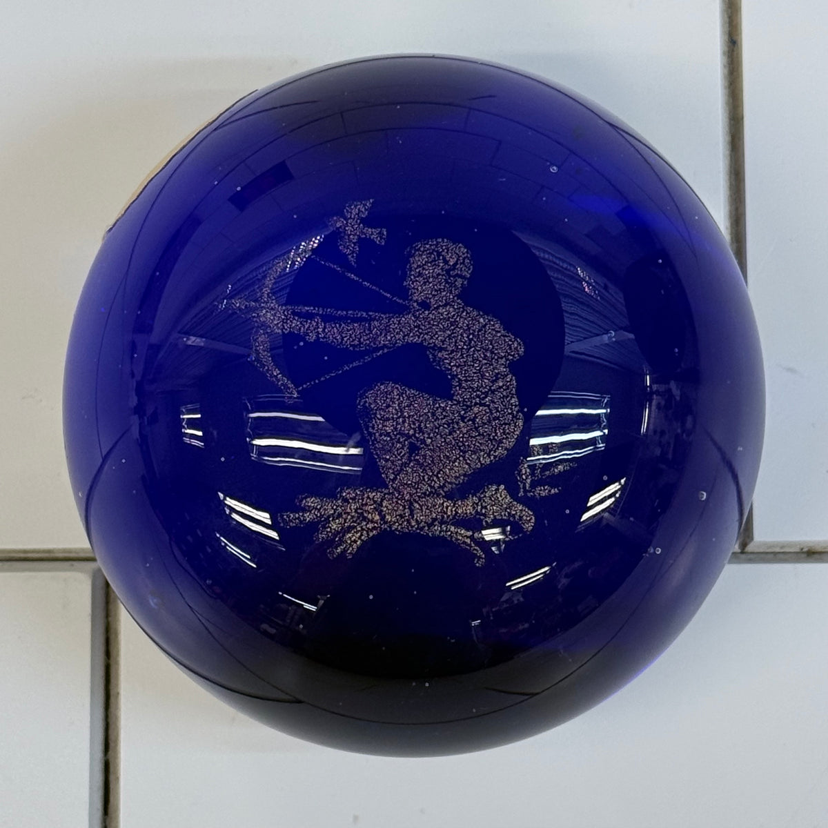 Murano Sagittarius Zodiac Cobalt Blue Art Glass Paperweight 1960s