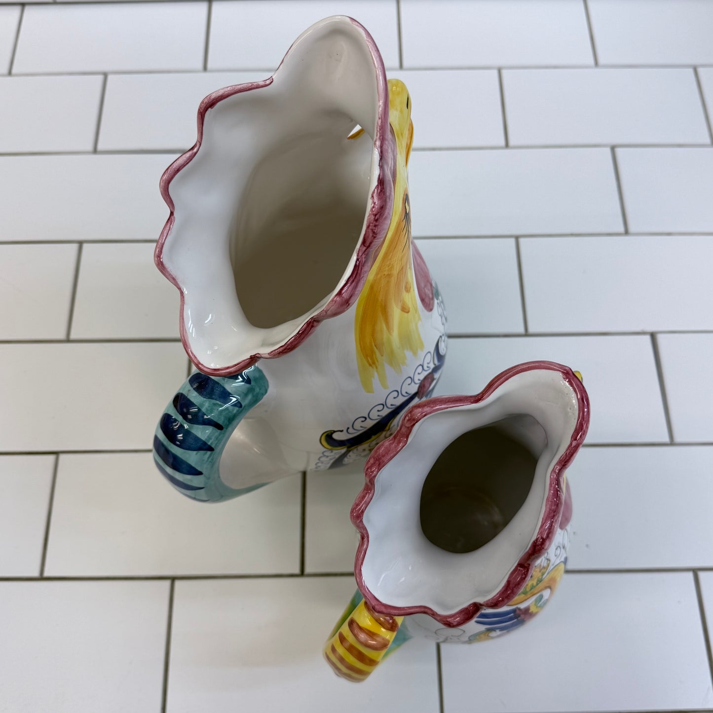 Hand Painted Romanian Rooster Pitchers Set of 2