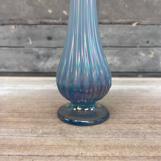 Fenton Iridescent Misty Blue Satin Swung Vase