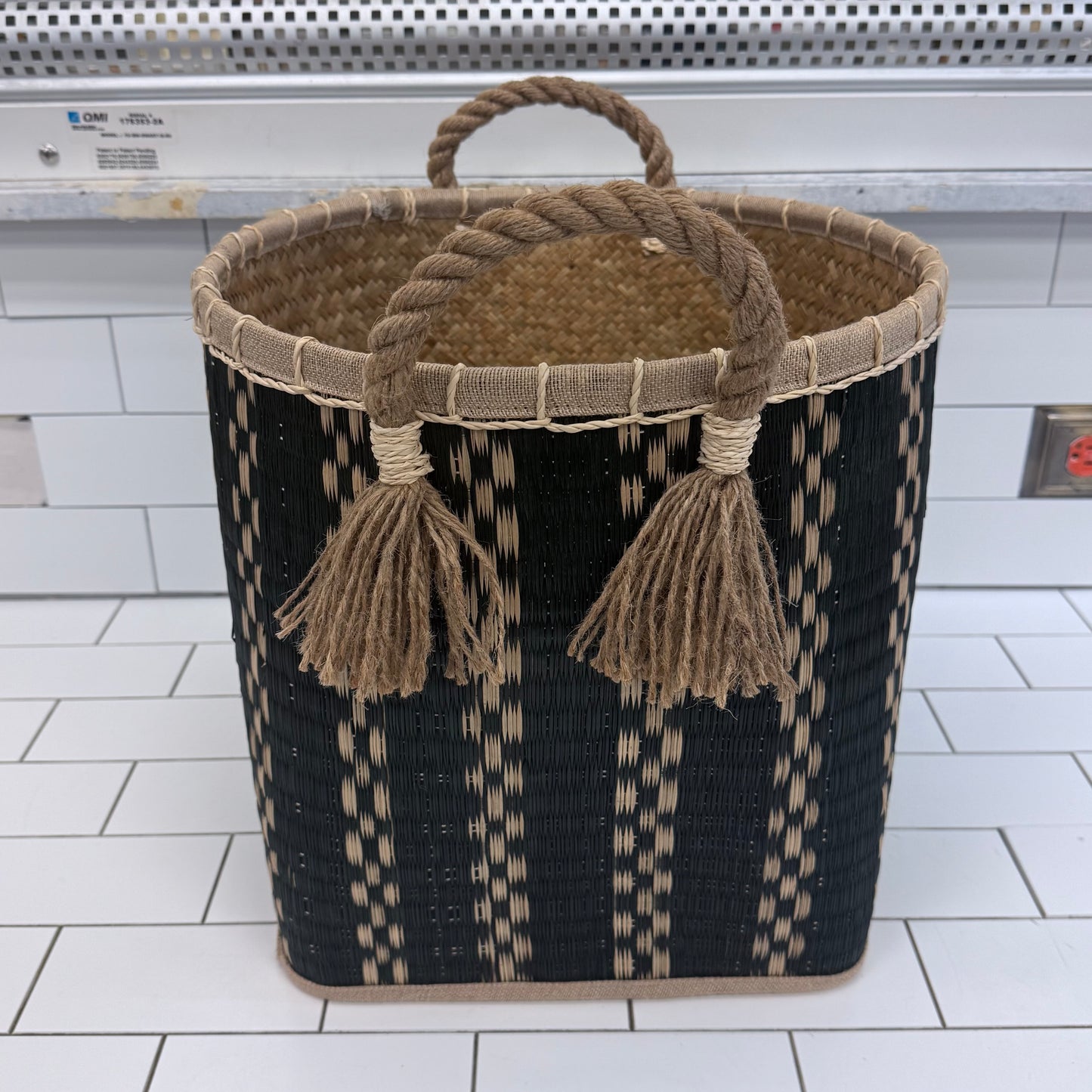 Handwoven Palm Leaf Storage Basket with Rope Handles