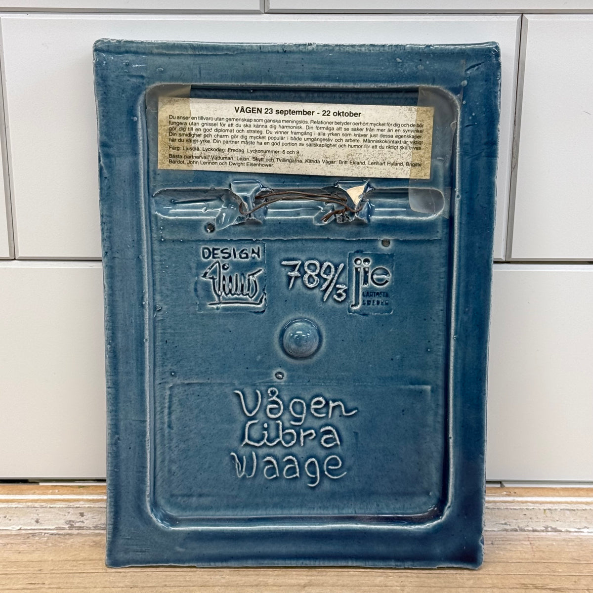 Jie Gantofta Libra Zodiac 789/3 Wall Plaque 1970s