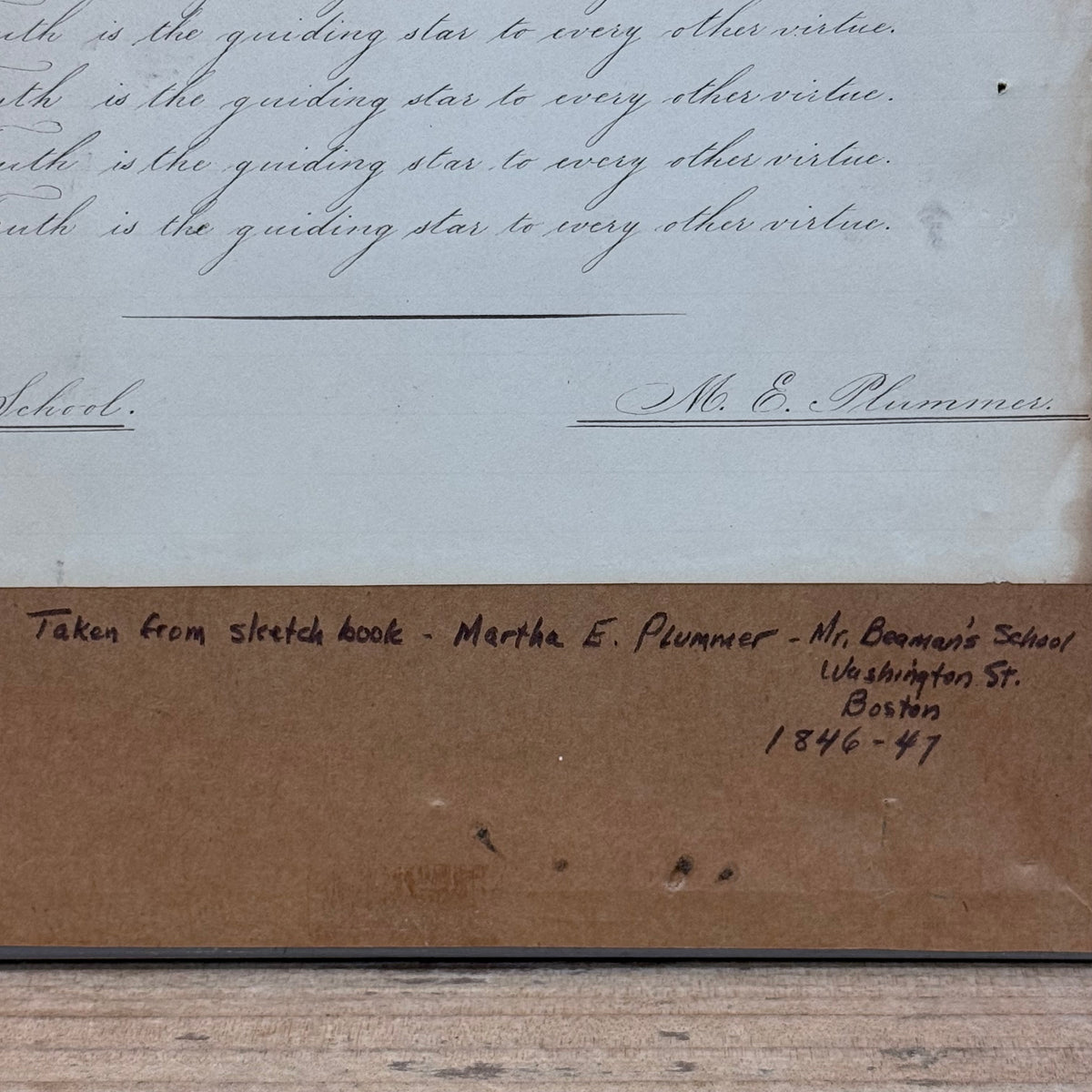 Martha E. Plummer Original Pencil Drawing & Penmanship Antique