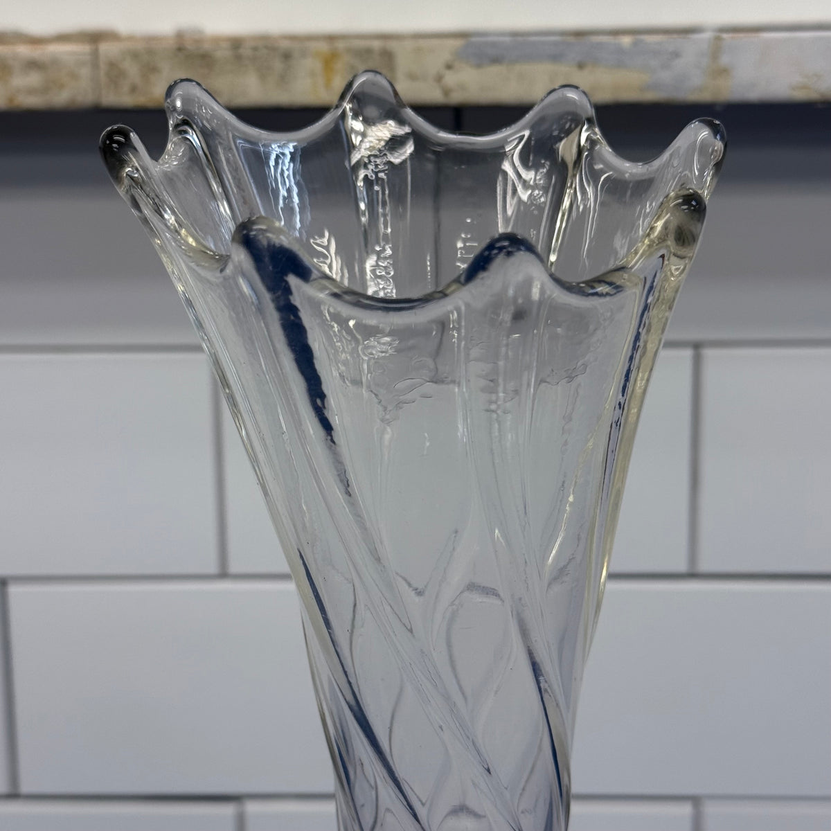 Clear Glass Swung Vase Diamond Pattern