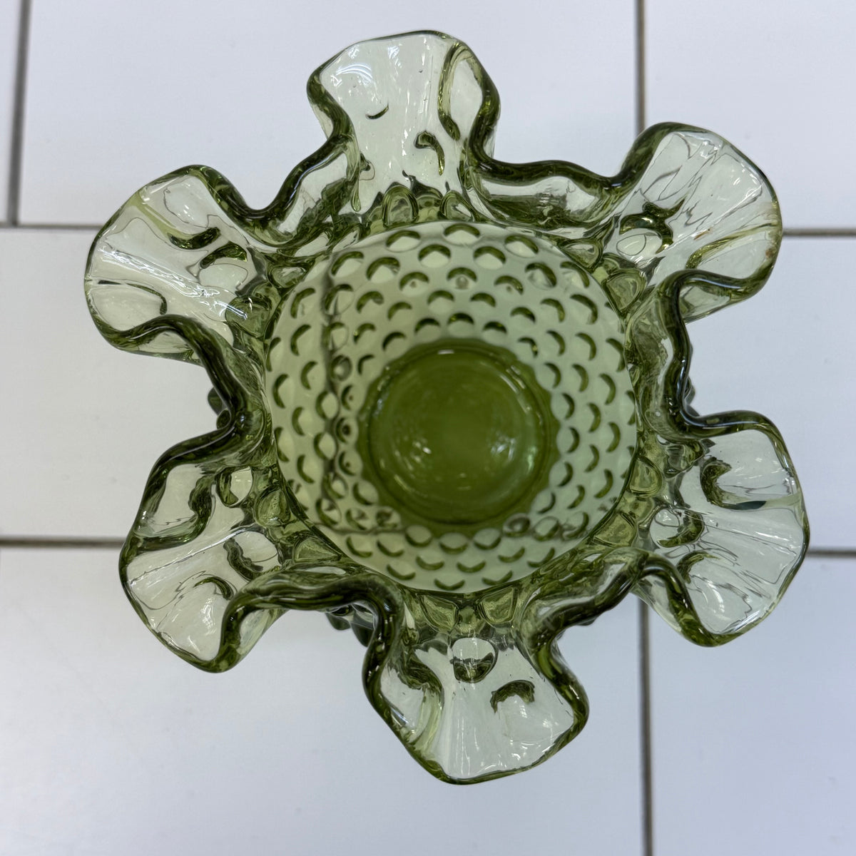 Fenton Colonial Green Hobnail Vase Vintage Art Glass Decor