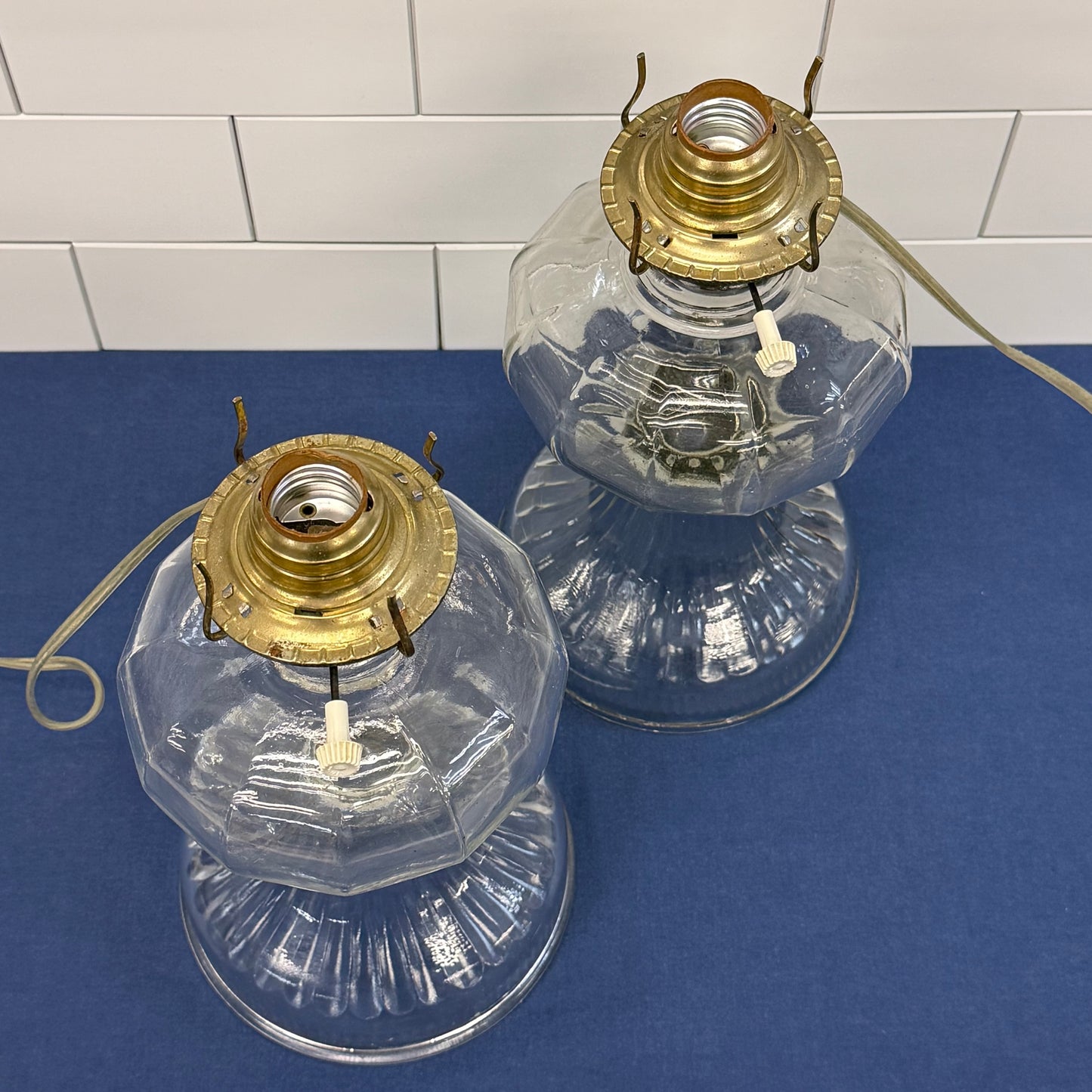 Electrified Glass Oil Hurricane Lamps with Chimneys Set of 2