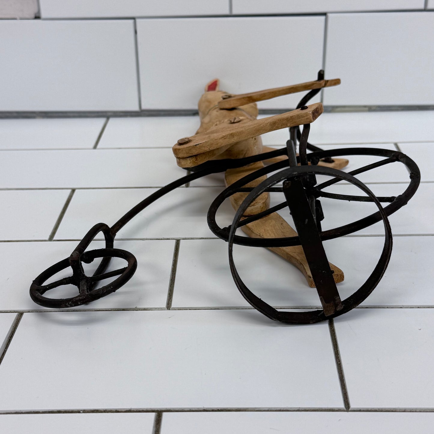 Primitive Rabbit on Penny Farthing Bicycle Folk Art Sculpture