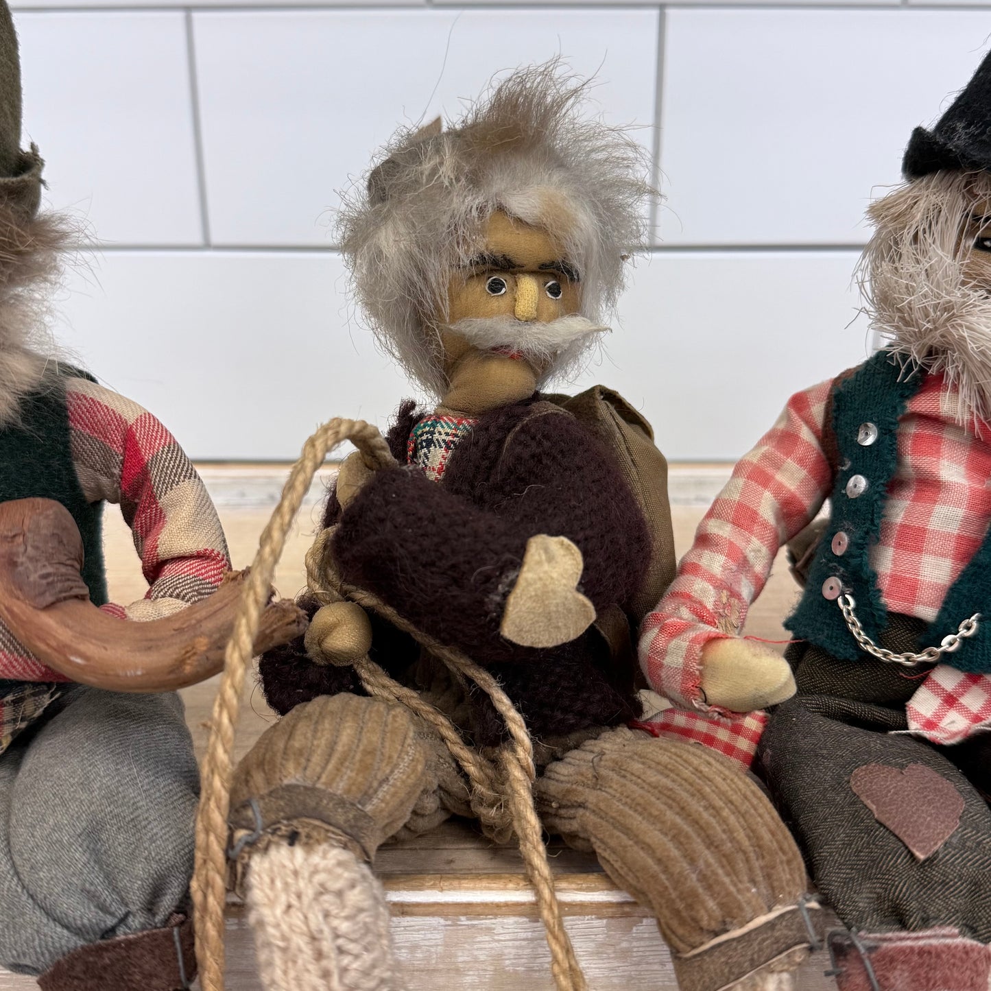 Scandinavian Alpine Folk Art Posable Dolls Set of 3 Vintage 1970s