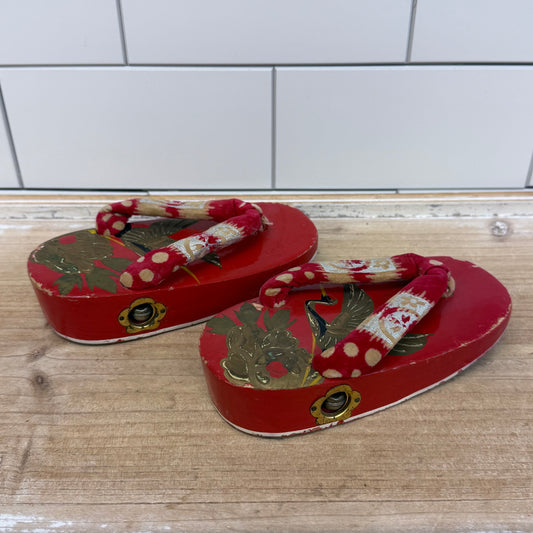 Japanese Geta Sandals Red Wood Okobo Bell 1950s