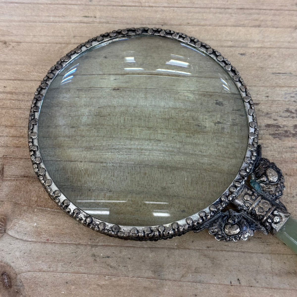 Jadeite Handle Ornate Metal Magnifying Glass