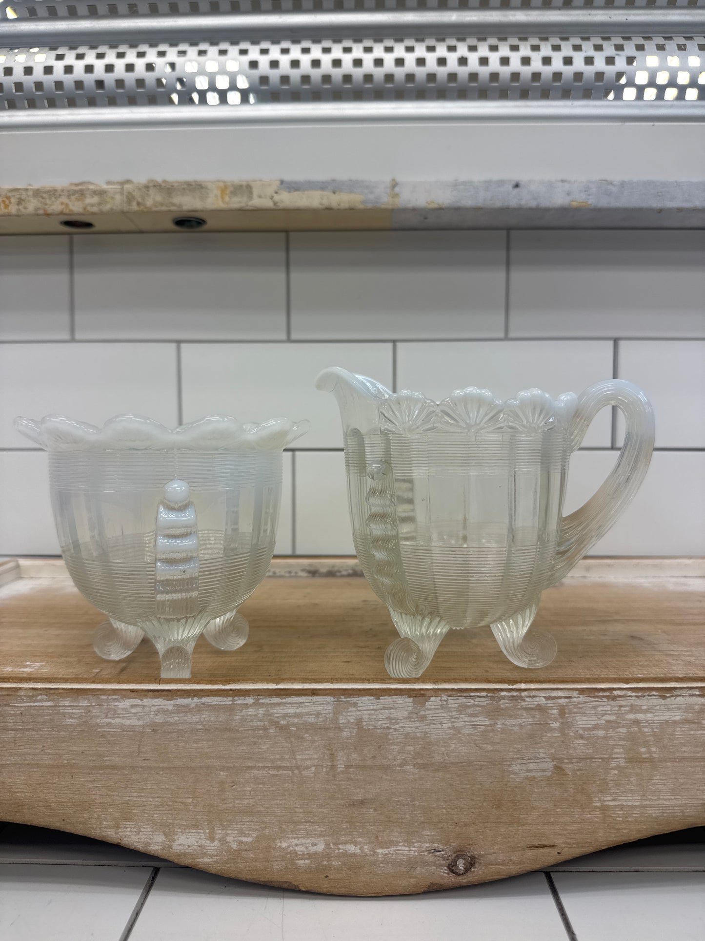 Jefferson Opalescent Glass Creamer & Sugar Bowl Set c1900