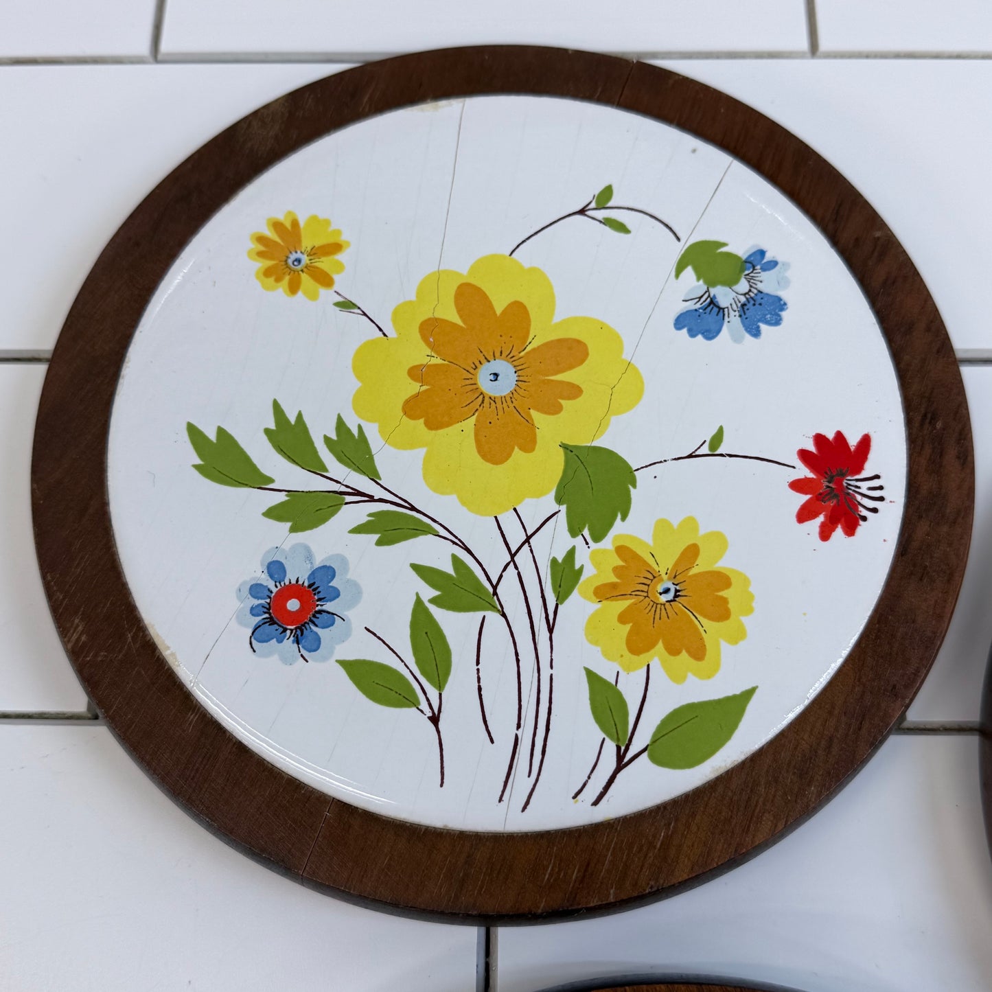 Price Products Floral Wood Trivet Coaster Set w/ Holder